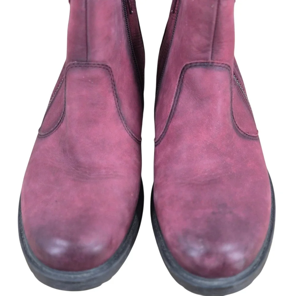 Earth Jordan Wide Wine Leather Ankle Boots Zipper Booties Womens 7.5D Low Heel